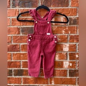 7 For All Mankind Baby Girl 12M Burgundy Ruffle Curdoroy Overalls 7FAM